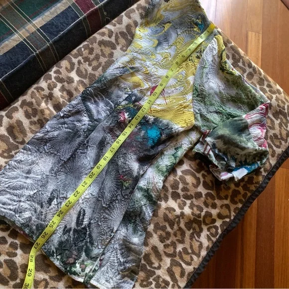 CITRON Santa Monica watercolor print blouse button up top silk XL shirt abstract - Picture 8 of 9